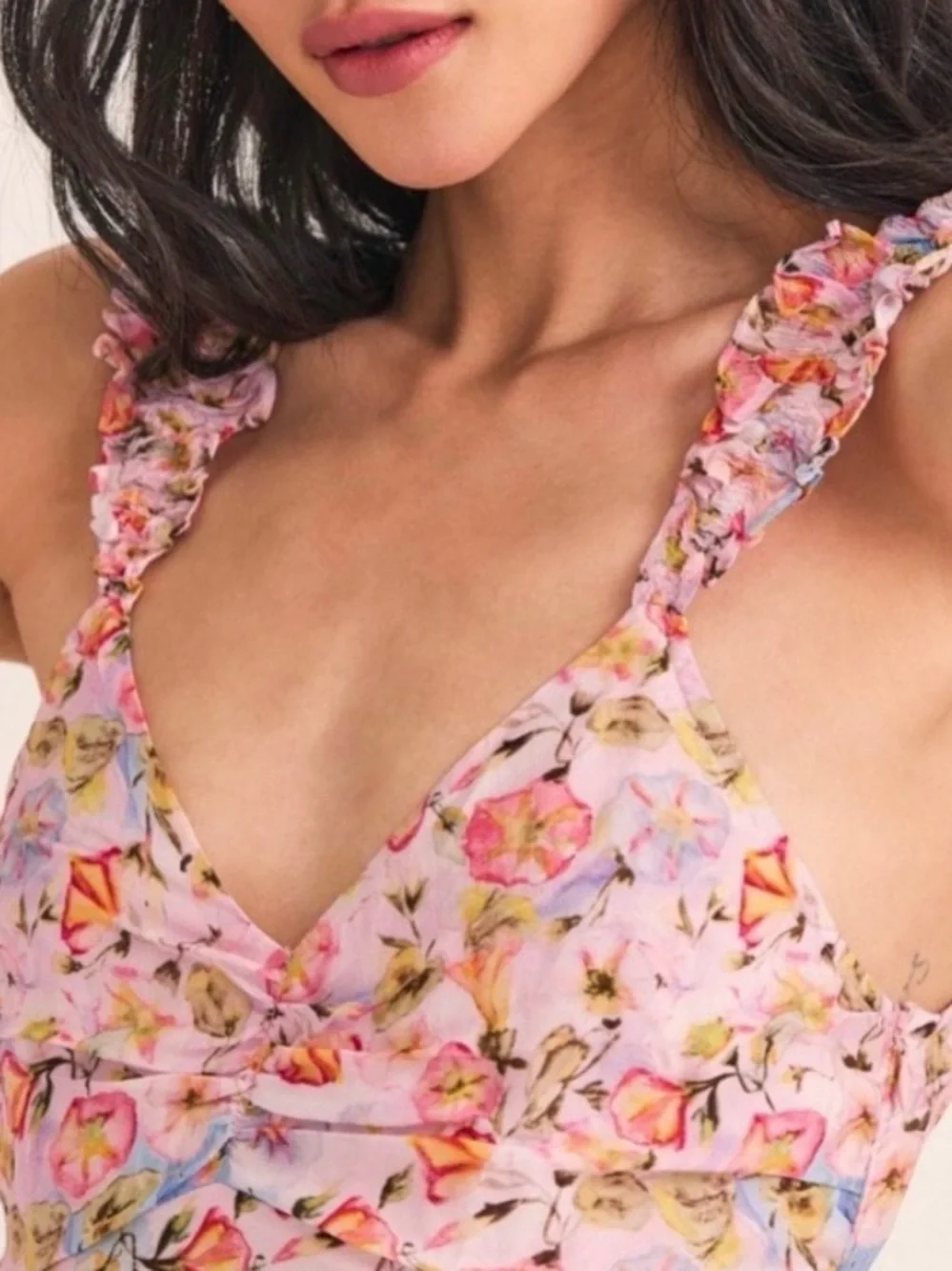 LoveShackFancy Desra Pastel Pink Floral Tiered Ruffle Mini - Picture 2 of 6